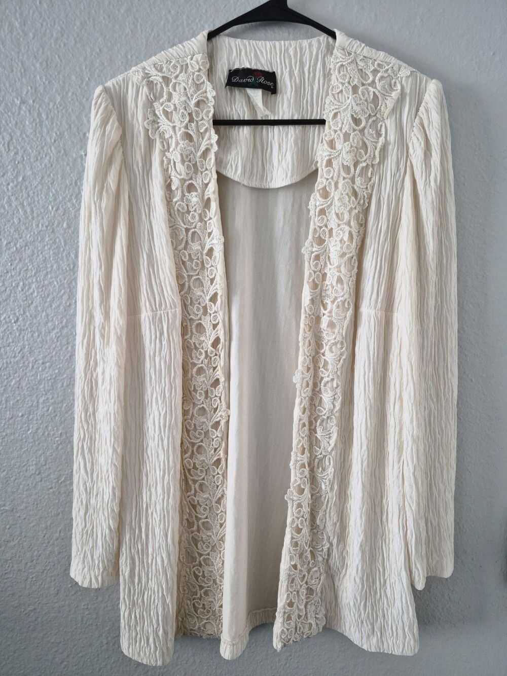 Vintage David Rose Ivory Lace Duster Coat Cardigan Shabby Grandmacore Jacket L